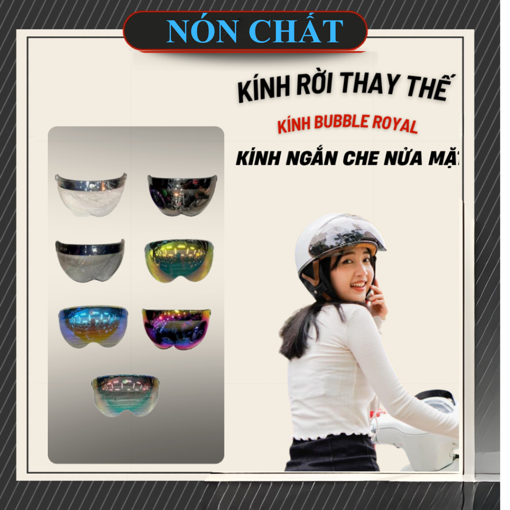 Kính ngắn gắn nón bảo hiểm có 3 nút bấm, nón sơn, nón 1/2 có 3 nút bấm, nón 3/4 có 3 nút bấm