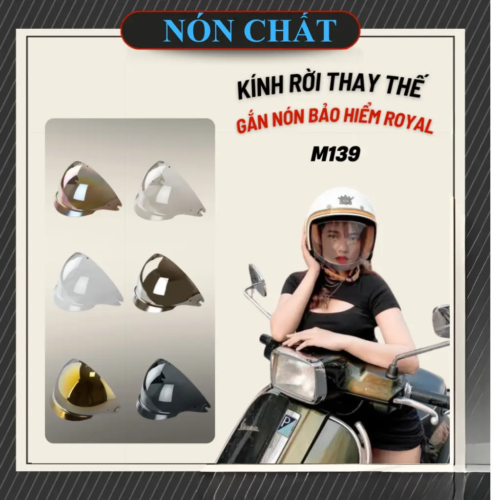 Kính thay thế cho nón bảo hiểm Royal M139 kính âm, nón royal kính dấu