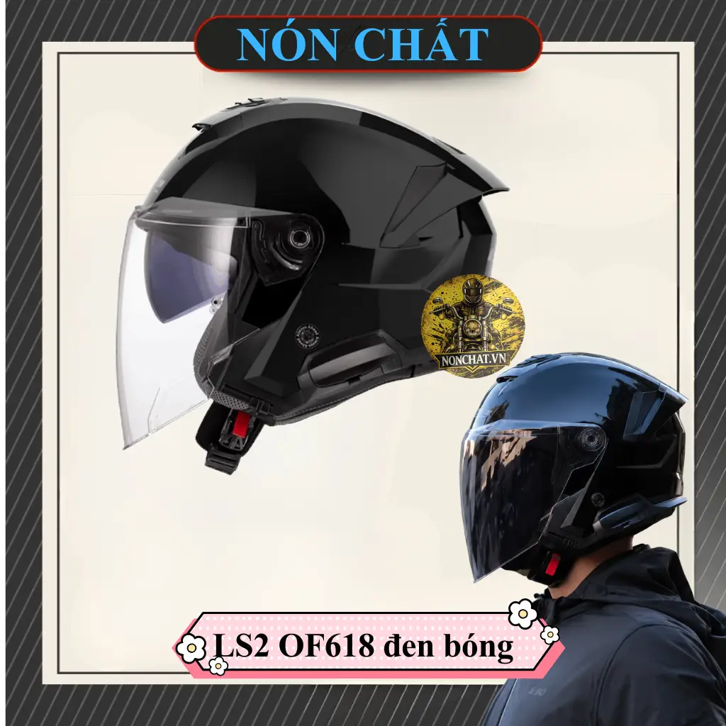 Nón 3/4 2 kính LS2 OF618 đen xanh dương