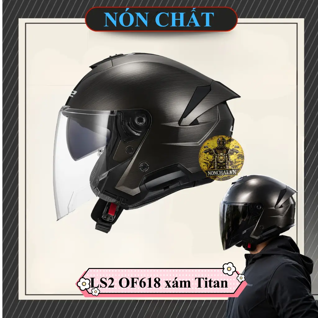Nón 3/4 2 kính LS2 OF618 Xám Xước